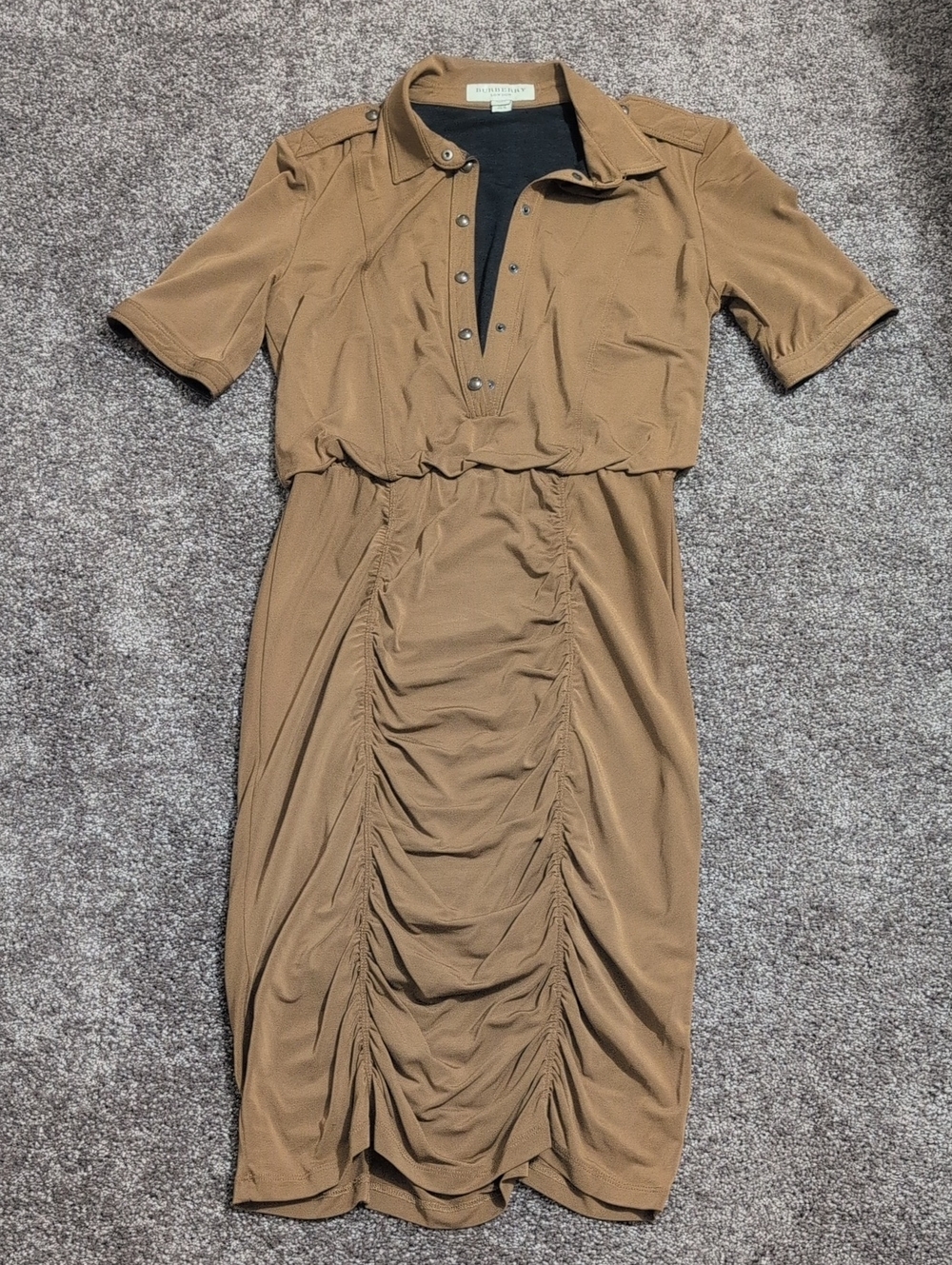 Burberry Ruched Dress in Camel